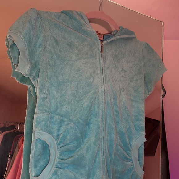 Juicy Couture Turquoise Blue Terry Top Short Sleeve P Vintage - Picture 3 of 10